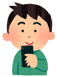 スマートフォンを使う男性のイラスト「喜・怒・哀・楽」