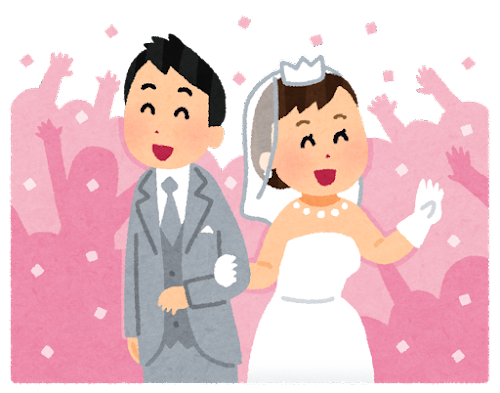 祝福されている新郎新婦のイラスト（結婚式）