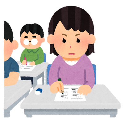 試験を受ける人のイラスト(女性)