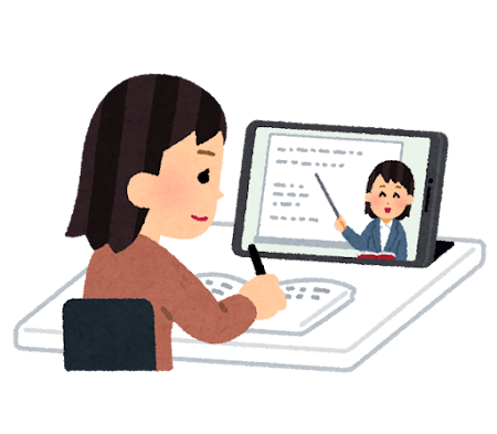 オンライン授業を受ける学生のイラスト(女性)
