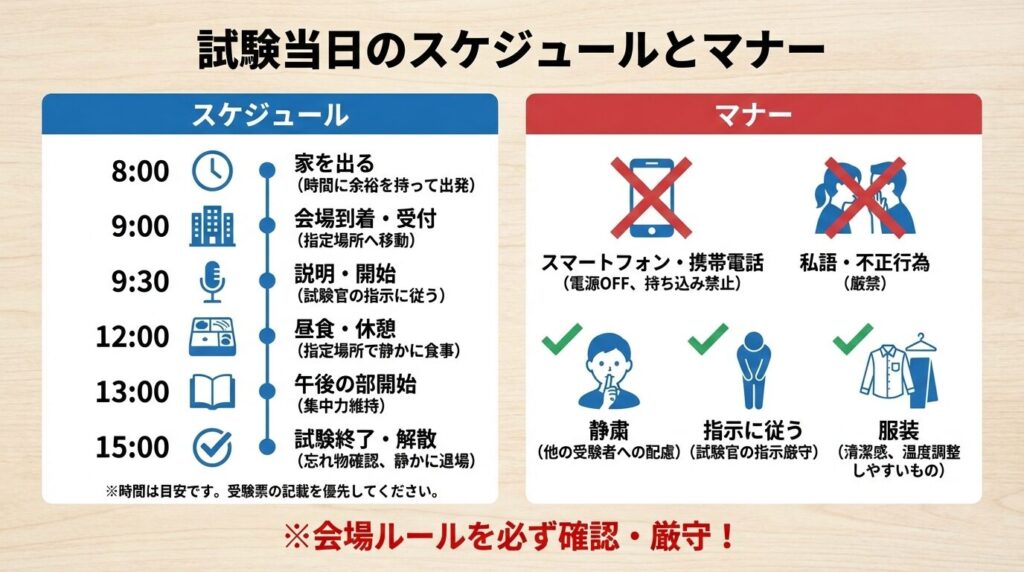 試験当日のスケジュールとマナー