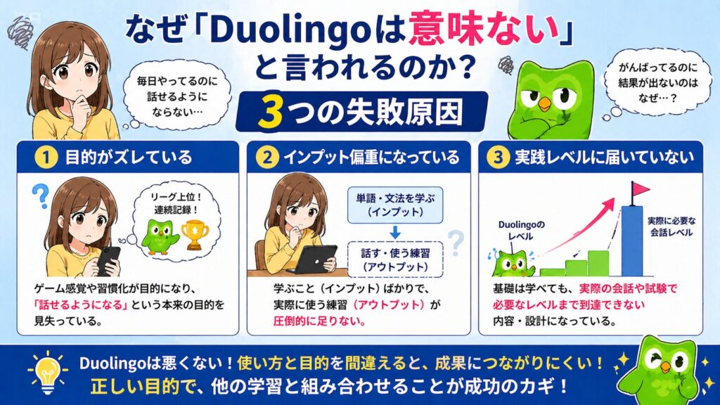 なぜ「Duolingoは意味ない」と言われるのか?3つの失敗原因