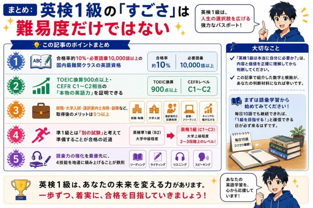 まとめ：英検1級の「すごさ」は難易度だけではないの図解
