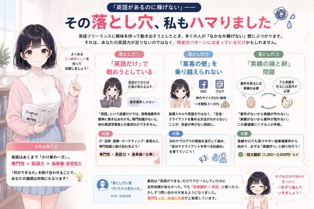 「英語があるのに稼げない」——その落とし穴、私もハマりましたの図解