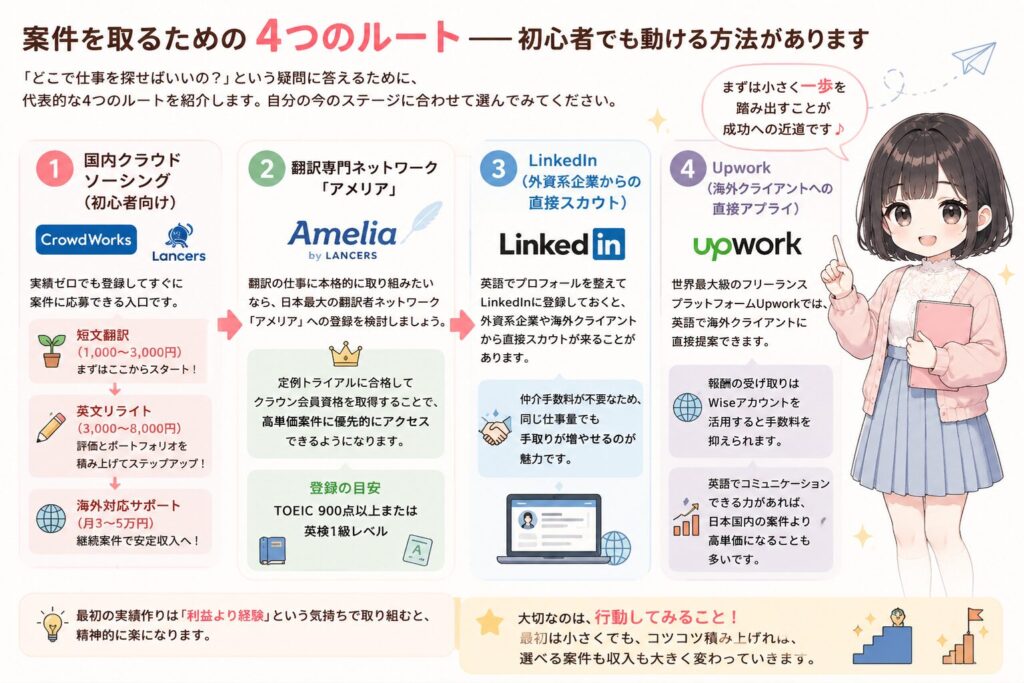 案件を取るための4つのルート——初心者でも動ける方法がありますの図解
