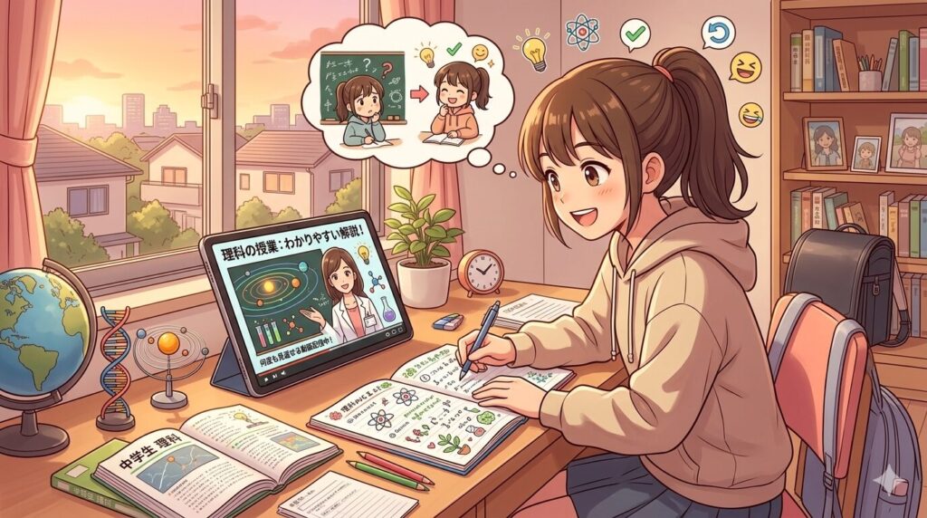 娘が理科を苦手にしていましたが、先生の授業がとにかくわかりやすいらしく、毎日楽しそうに勉強しています。塾だと質問しにくい性格なので、動画で何度も見返せるのが合っているようです。
