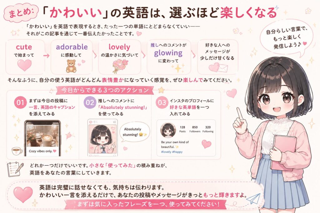 まとめ:「かわいい」の英語は、選ぶほど楽しくなるの図解