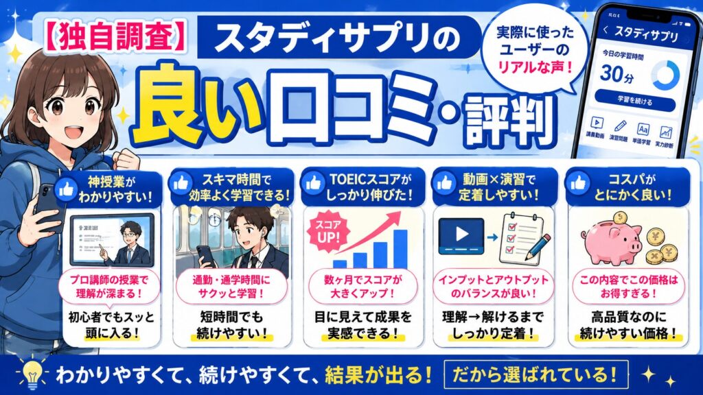 【独自調査】スタディサプリの良い口コミ・評判