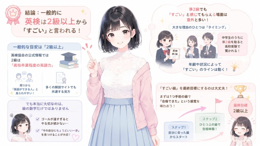 英検は何級から「すごい」と言われる?結論からお話ししますの図解