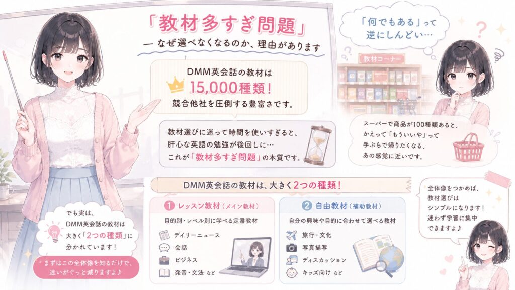 「教材多すぎ問題」——なぜ選べなくなるのか、理由がありますの図解