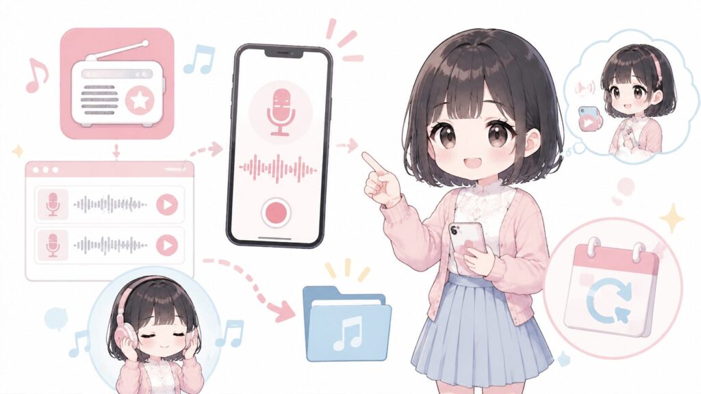 らくらじ2で録音して聴く(保存したい人向け)の図解