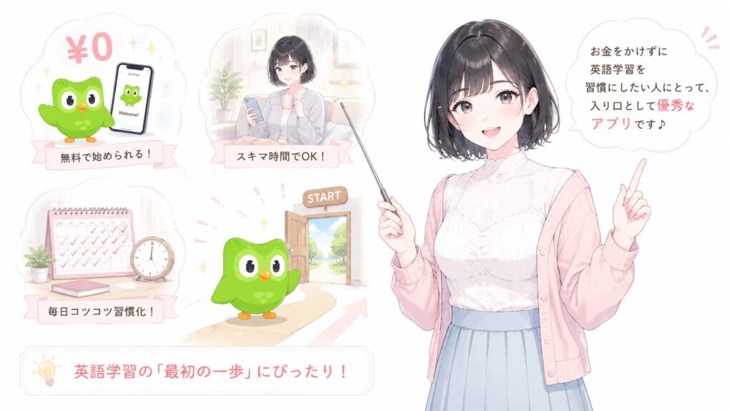つまり、お金をかけずに英語学習を習慣にしたい人にとって、入り口として優秀なアプリということです。