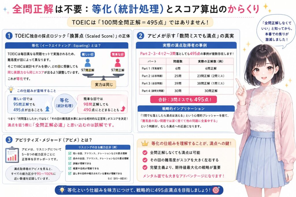 全問正解は不要:等化(統計処理)とスコア算出のからくりの図解