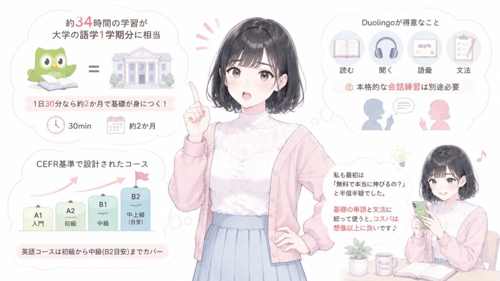 Duolingoは英語に効果ある?根拠と学習データの図解