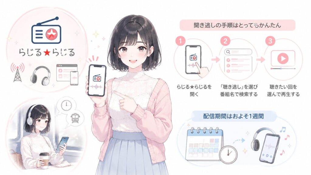 らじる★らじるで聴く(一番かんたんで確実)の図解