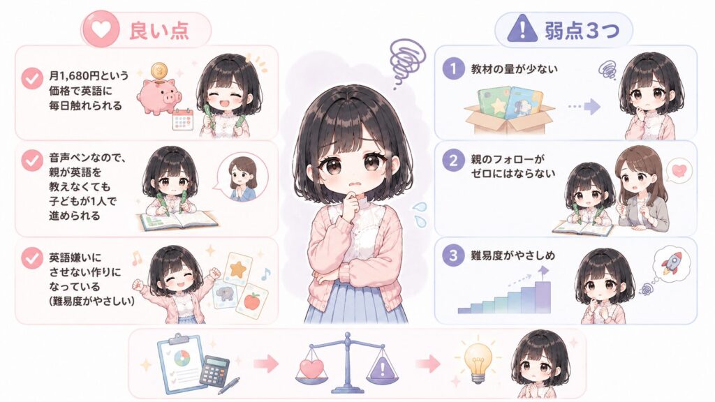 口コミからわかった良い点と、正直な弱点3つの図解