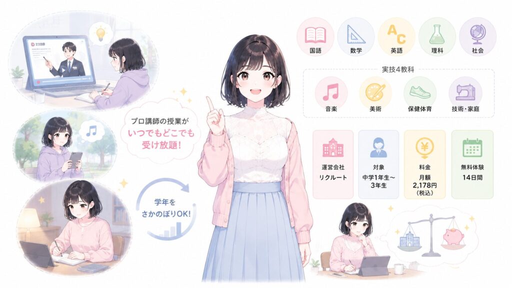 スタディサプリ中学講座とは?9教科対応の映像授業サービスの図解