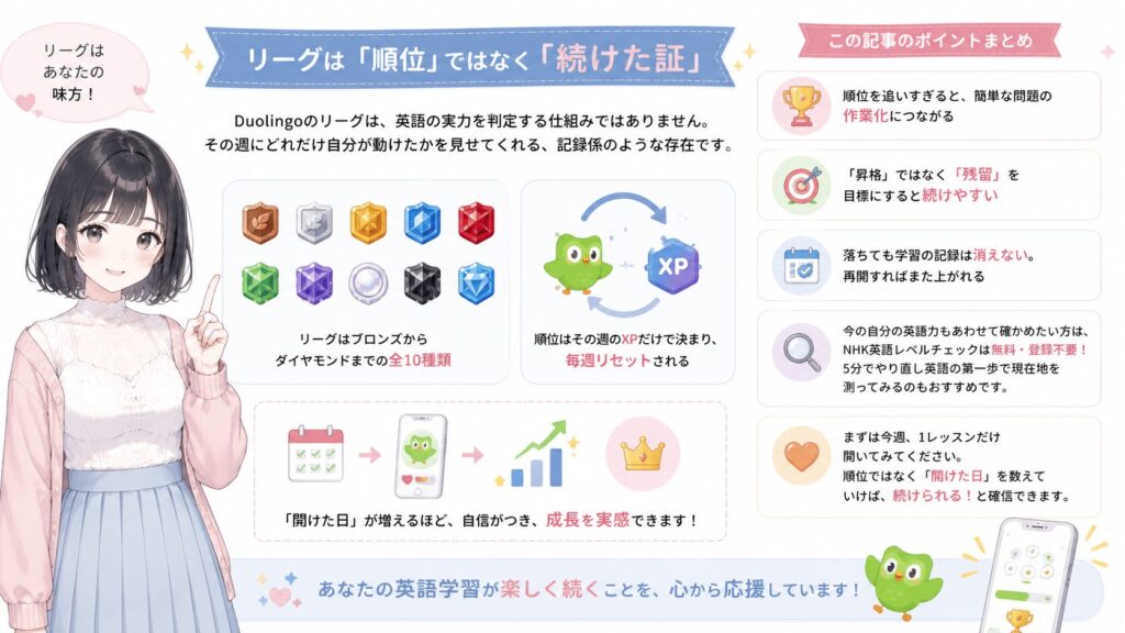 まとめ:リーグは「順位」ではなく「続けた証」の図解