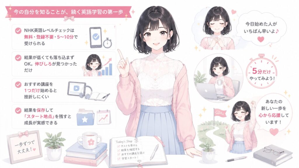 まとめ:今の自分を知ることが、続く英語学習の第一歩の図解