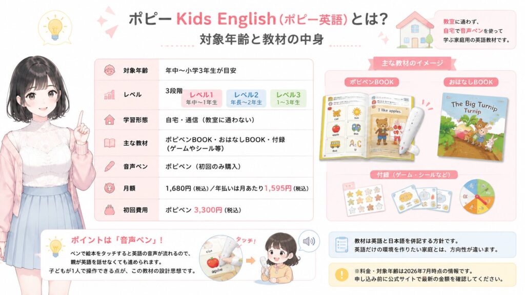 ポピー Kids English(ポピー英語)とは?対象年齢と教材の中身の図解