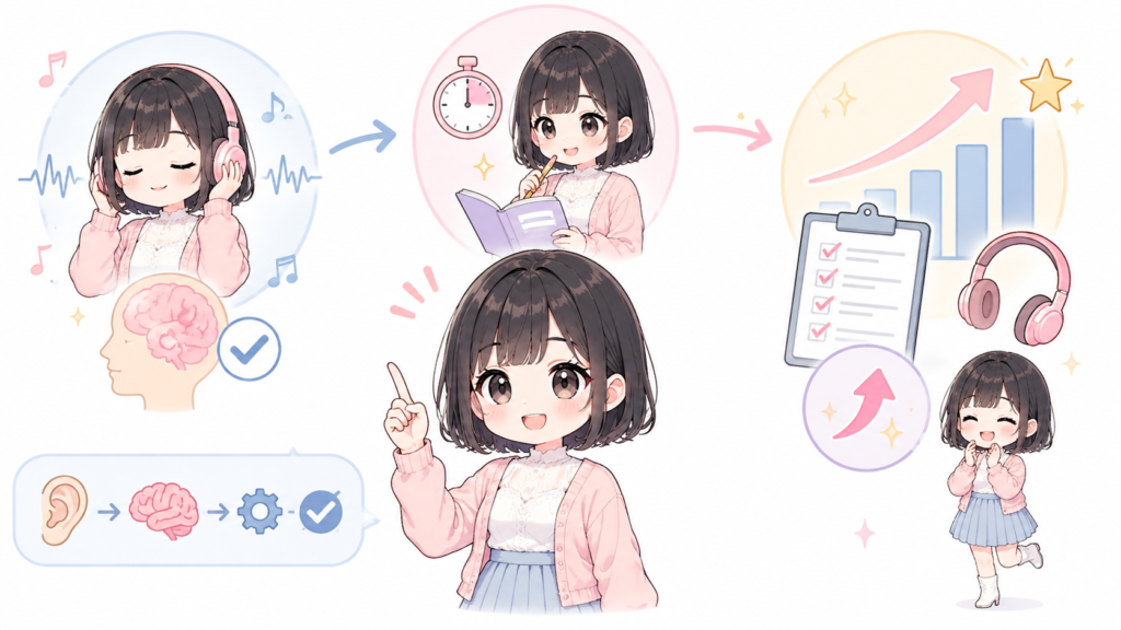有効です。音の聞き取りが自動化されると、設問を先に読む余裕が生まれます。TOEICのスコアで変化を確認する人もいます。