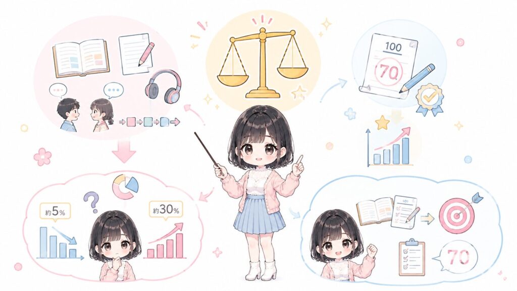 試験内容と合格率から見た難易度の図解