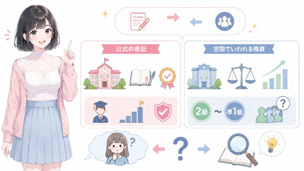 ここが一番知りたいところだと思います。公式の表記と、世間でいわれる換算を分けて見ていきます。