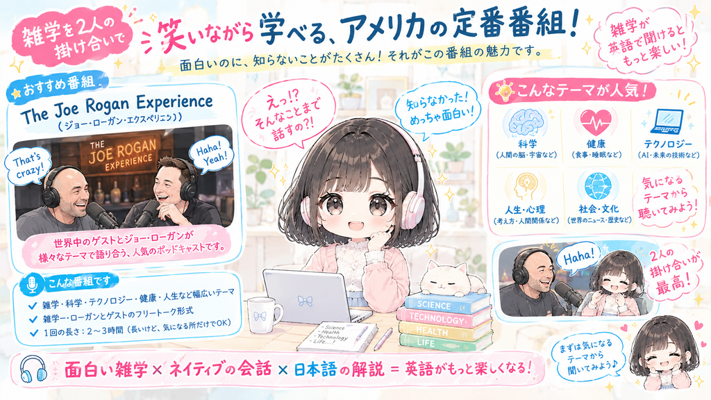 雑学を2人の軽快な掛け合いで、笑いながら学べるアメリカの定番番組です。