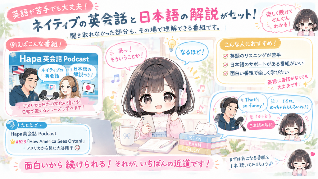 ネイティブの英会話と日本語の解説がセットになっているので、聞き取れなかった部分もその場で理解できる番組です。