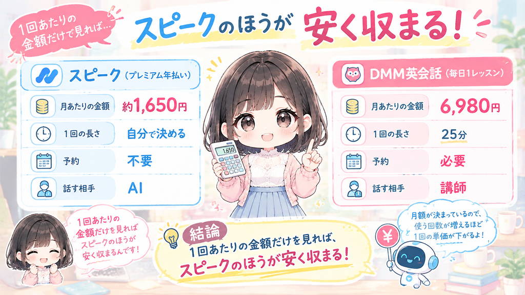 1回あたりの金額だけを見れば、スピークのほうが安く収まるのです。