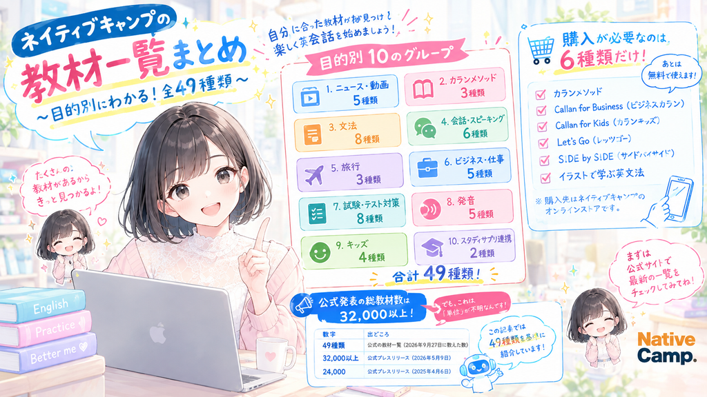 ネイティブキャンプの教材一覧の図解