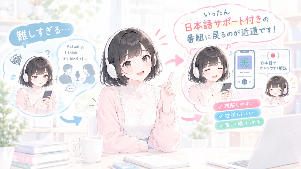 難しすぎると感じたら、いったん日本語サポート付きの番組に戻るのが近道です。