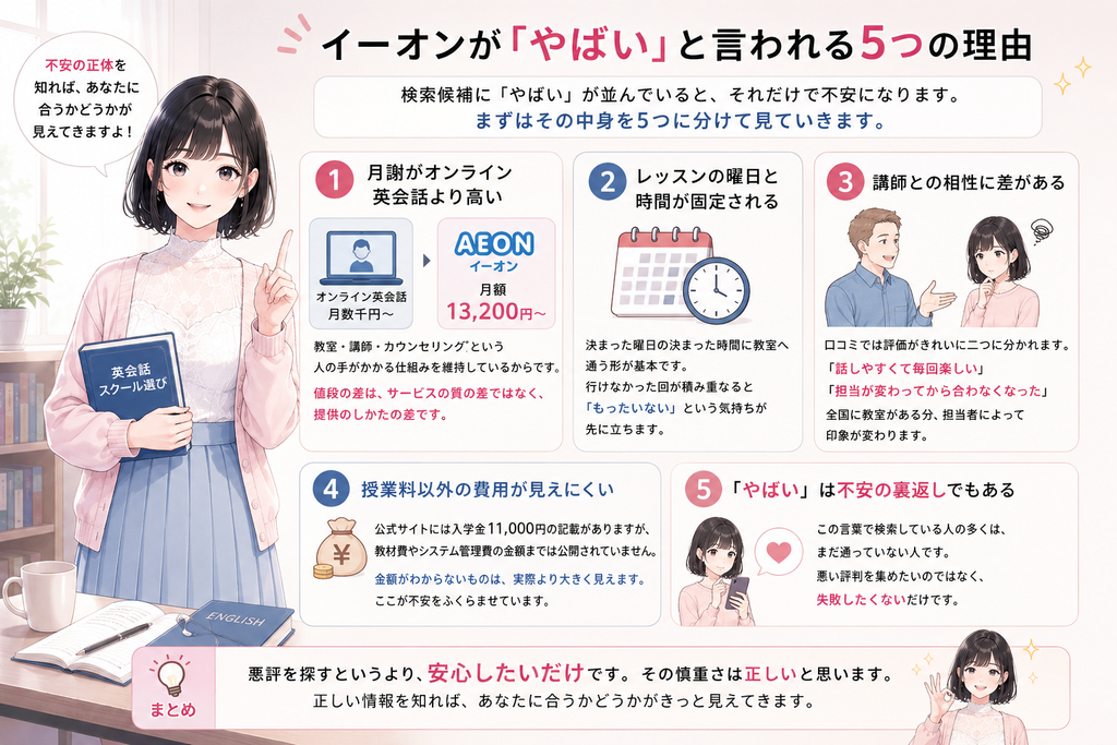 イーオンが「やばい」と言われる5つの理由の図解