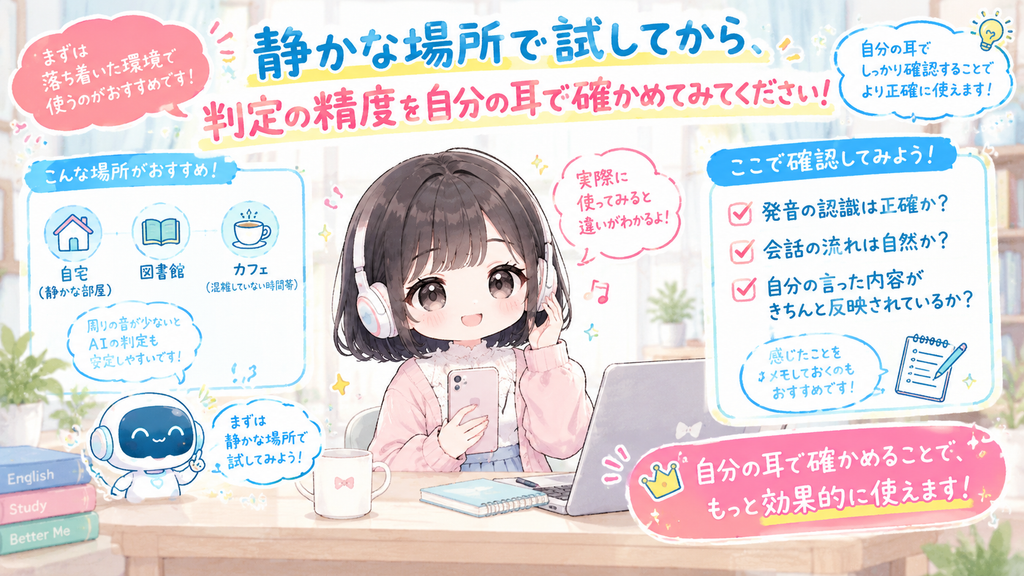 静かな場所で試してから、判定の精度を自分の耳で確かめてみてください。