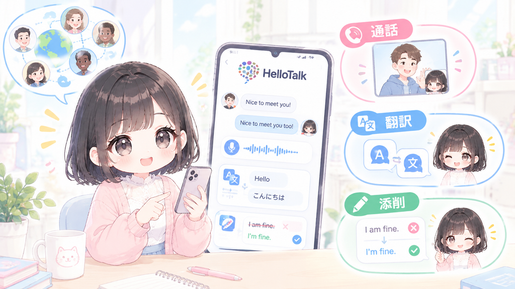 公式サイトによると、HelloTalkは無料で登録でき、テキスト・音声・ビデオでの交流や、翻訳・添削機能を利用できます。ただし、無料版では翻訳やAI添削など一部機能に利用回数の制限があります。