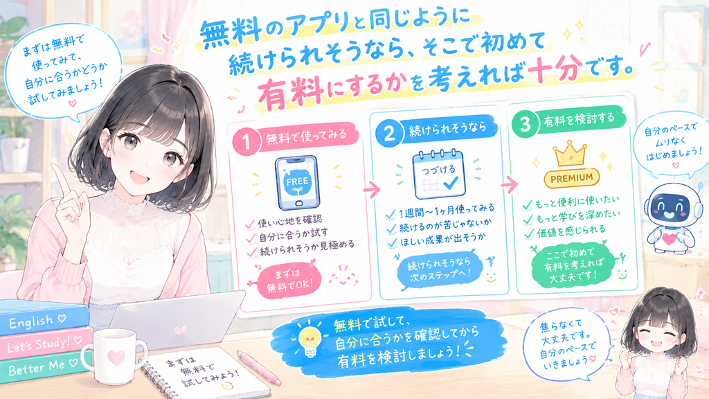 無料のアプリと同じように続けられそうなら、そこで初めて有料にするかを考えれば十分です。