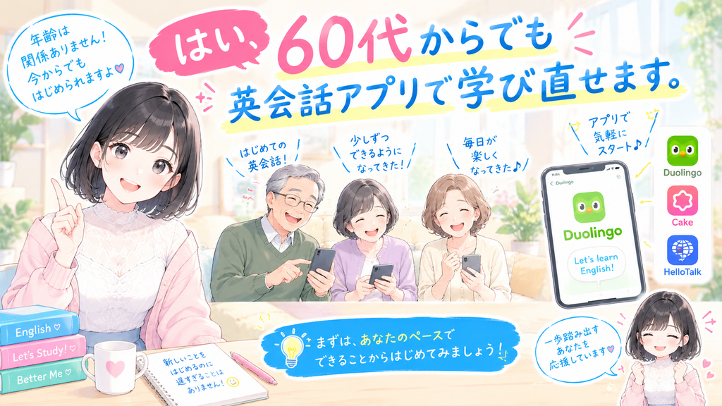 はい、60代からでも英会話アプリで学び直せます。