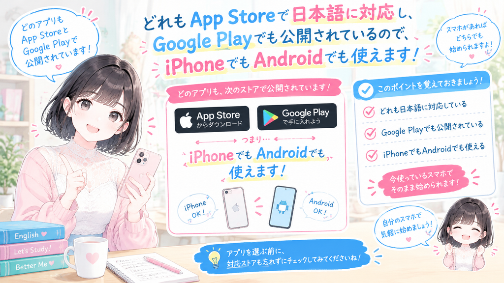 どれもApp Storeで日本語に対応し、Google Playでも公開されているので、iPhoneでもAndroidでも使えます。