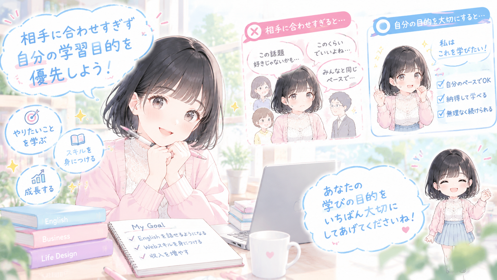 相手に合わせすぎず、自分の学習目的を優先する心がまえが大切です。