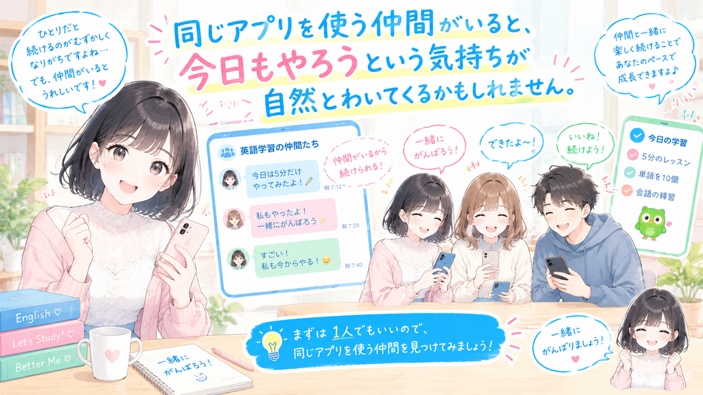 同じアプリを使う仲間がいると、今日もやろうという気持ちが自然とわいてくるかもしれません。