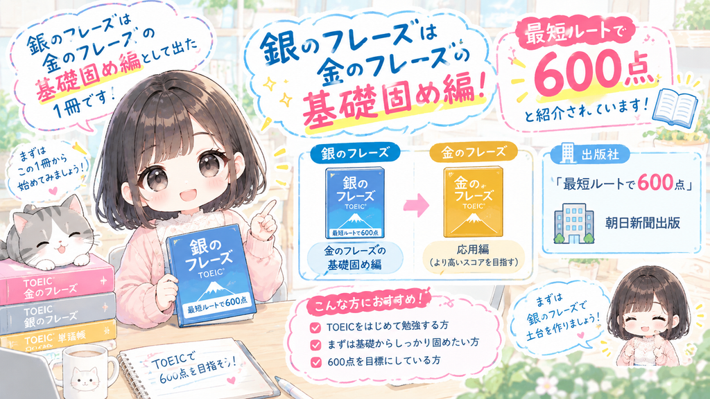 銀のフレーズは金のフレーズの基礎固め編として出た1冊で、出版社は「最短ルートで600点」と紹介しています。